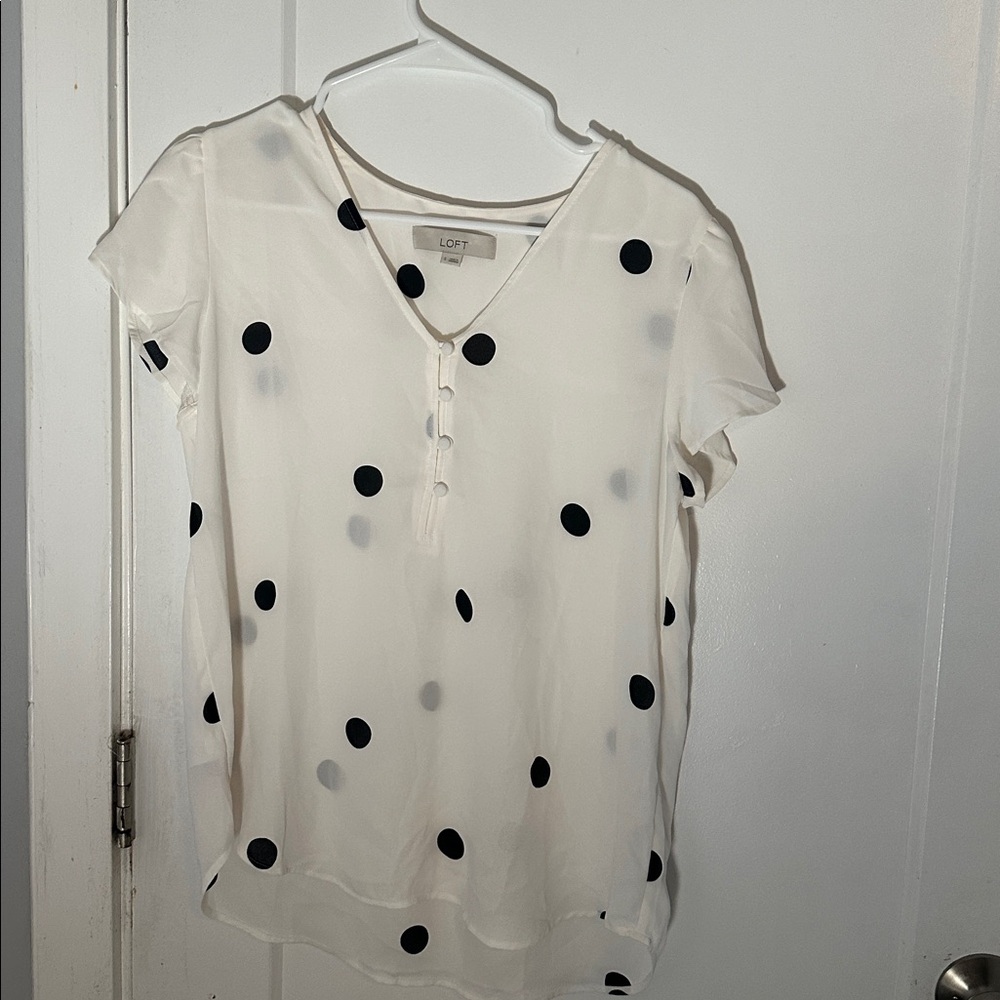 LOFT Ivory Blouse with Black Dots